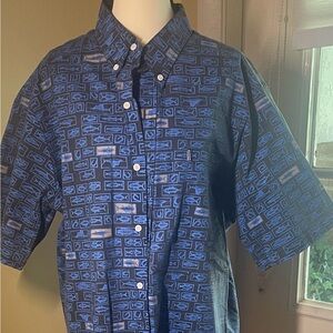 Kahala Men's Large Blue Patterned Short Sleeve Shirt